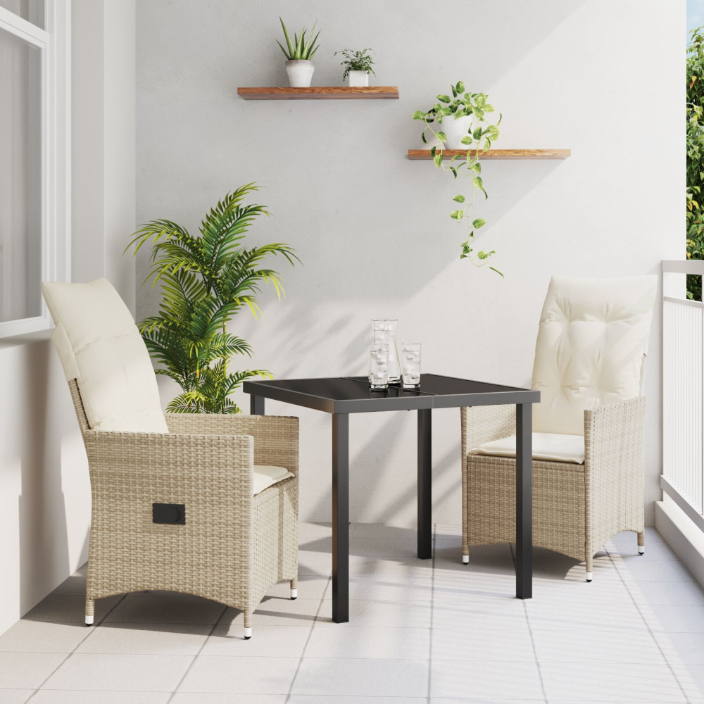 Produktbild för Trädgårdsmöbelset med kudde 3 pcs Beige konstrotting