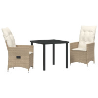 Produktbild för Trädgårdsmöbelset med kudde 3 pcs Beige konstrotting
