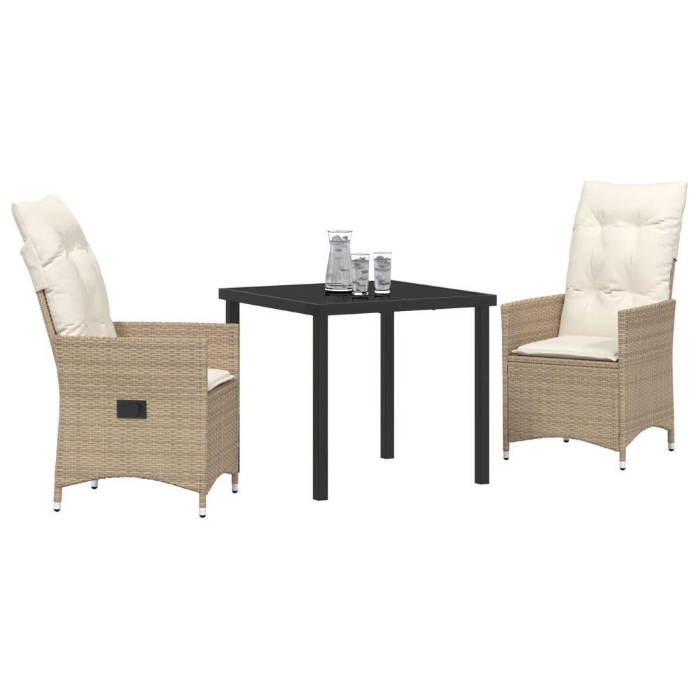 Produktbild för Trädgårdsmöbelset med kudde 3 pcs Beige konstrotting