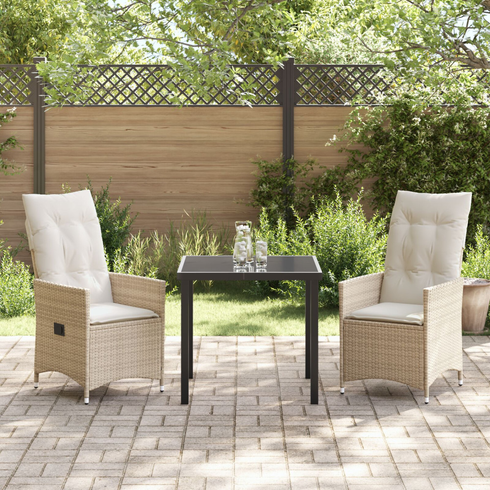 Produktbild för Trädgårdsmöbelset med kudde 3 pcs Beige konstrotting