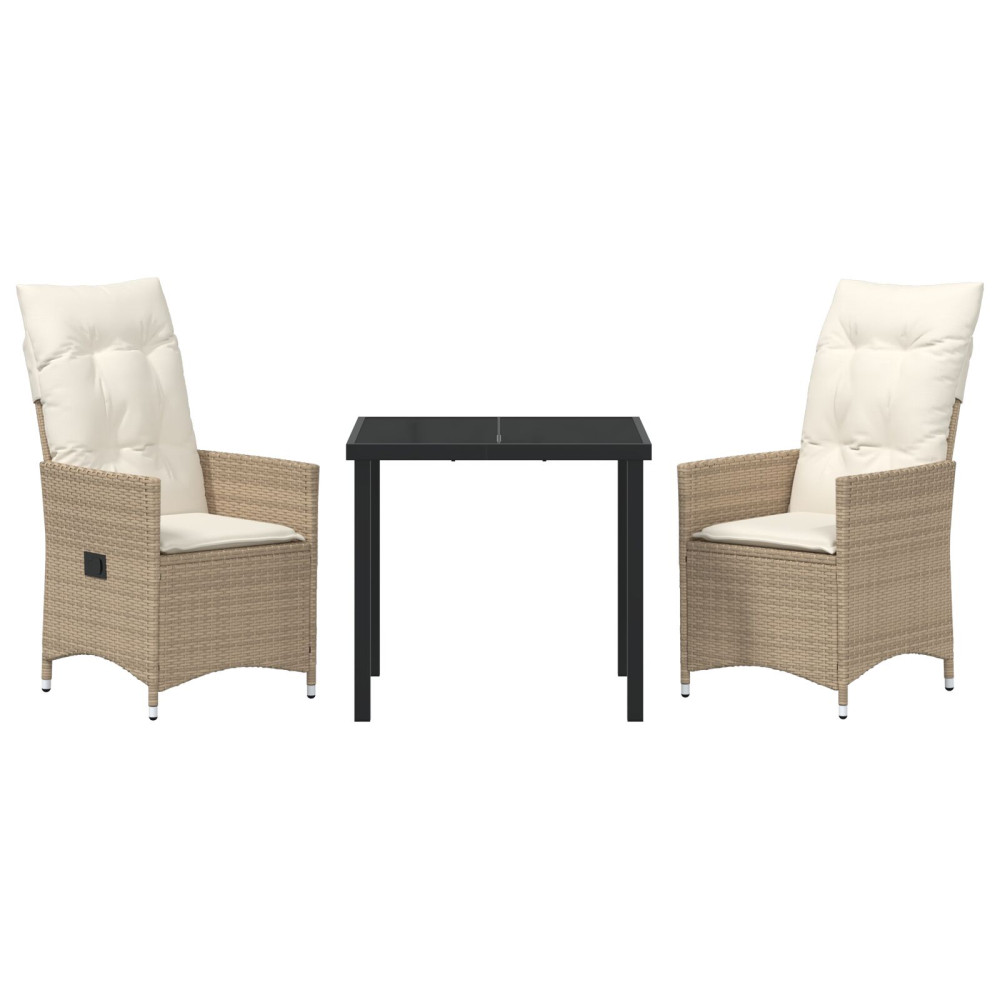Produktbild för Trädgårdsmöbelset med kudde 3 pcs Beige konstrotting