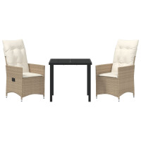 Produktbild för Trädgårdsmöbelset med kudde 3 pcs Beige konstrotting