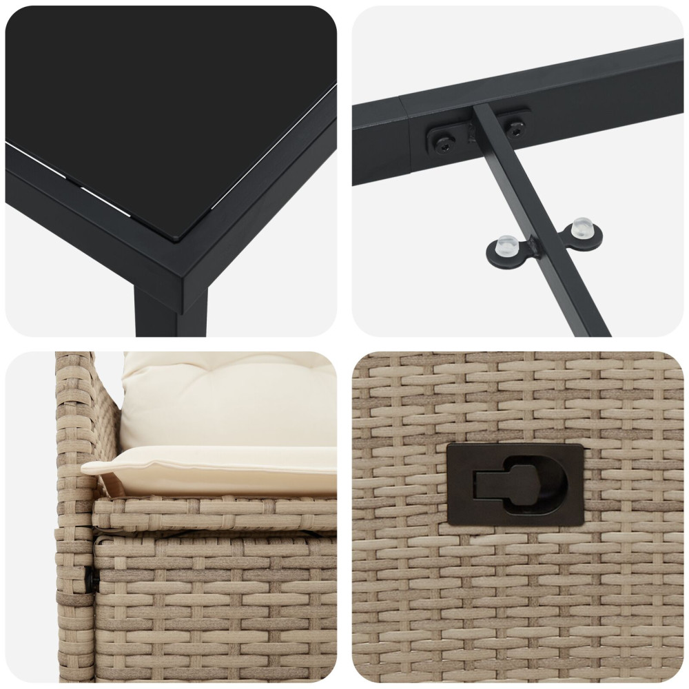 Produktbild för Trädgårdsmöbelset med kudde 3 pcs Beige konstrotting