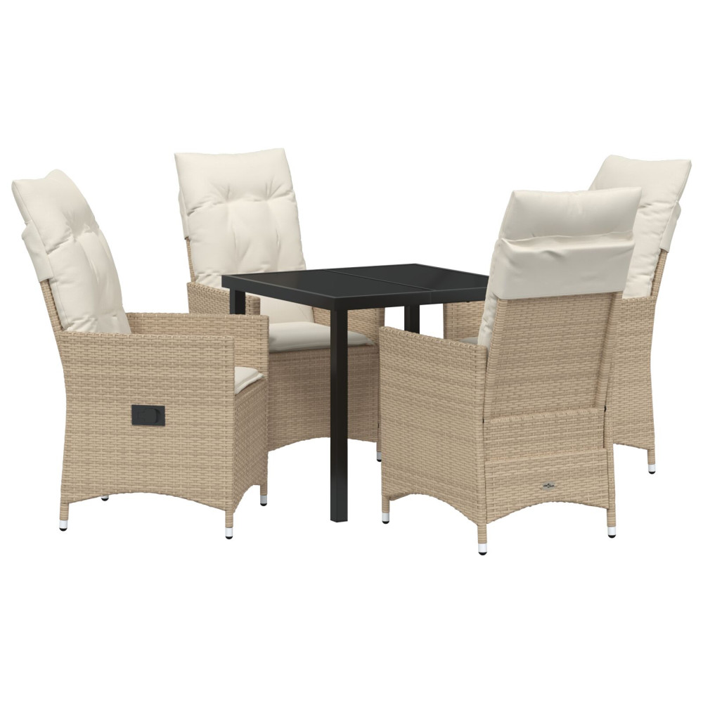 Produktbild för Trädgårdsmöbelset med kudde 5 pcs Beige konstrotting
