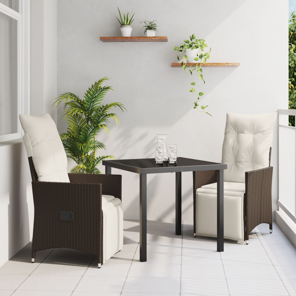 Produktbild för Trädgårdsmöbelset med kudde 3 pcs Brun konstrotting