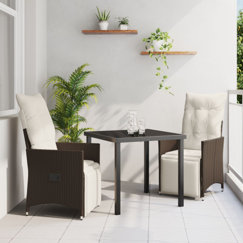 vidaXL Trädgårdsmöbelset med kudde 3 pcs Brun konstrotting