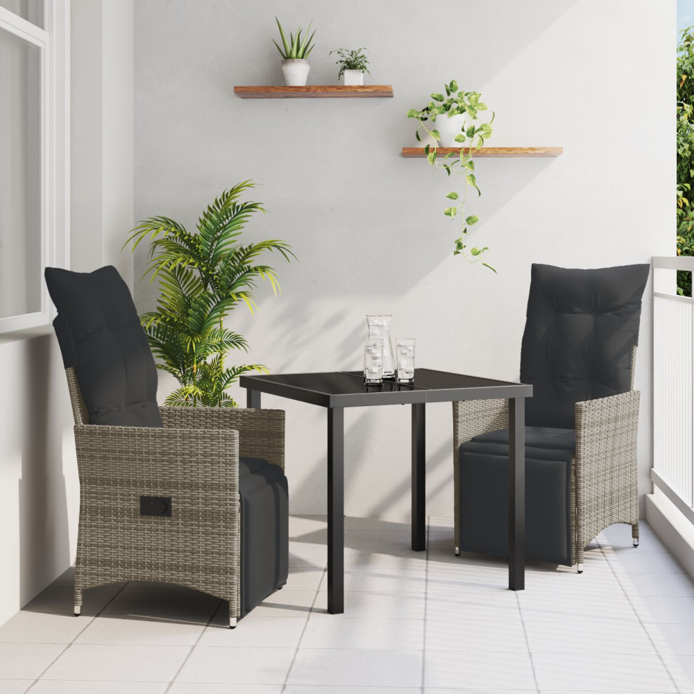 Produktbild för Trädgårdsmöbelset med kudde 3 pcs Grå konstrotting