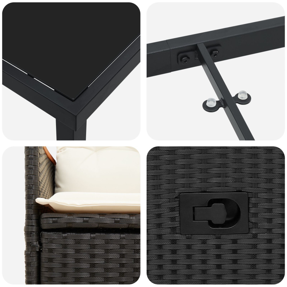Produktbild för Trädgårdsmöbelset med kudde 3 pcs Svart konstrotting