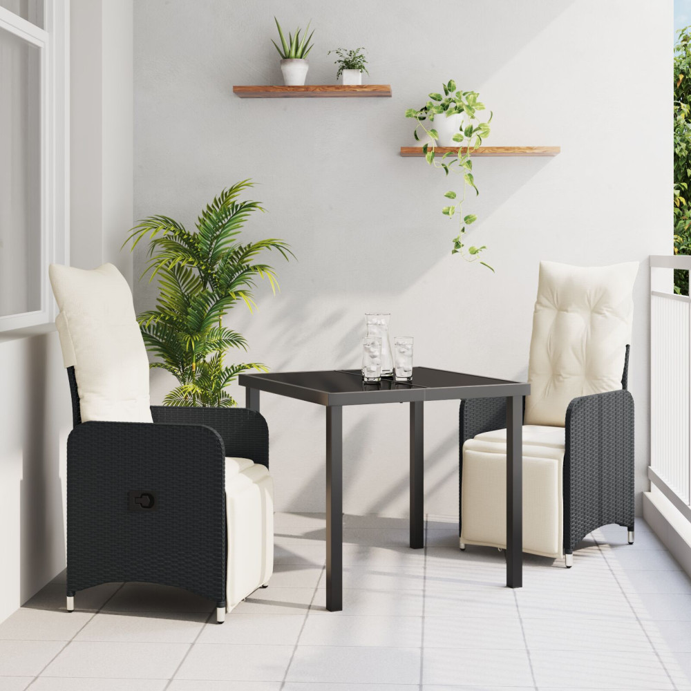 Produktbild för Trädgårdsmöbelset 3 pcs Svart konstrotting