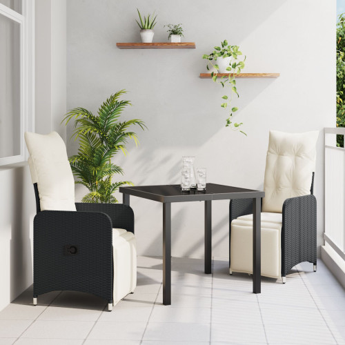 vidaXL Trädgårdsmöbelset 3 pcs Svart konstrotting