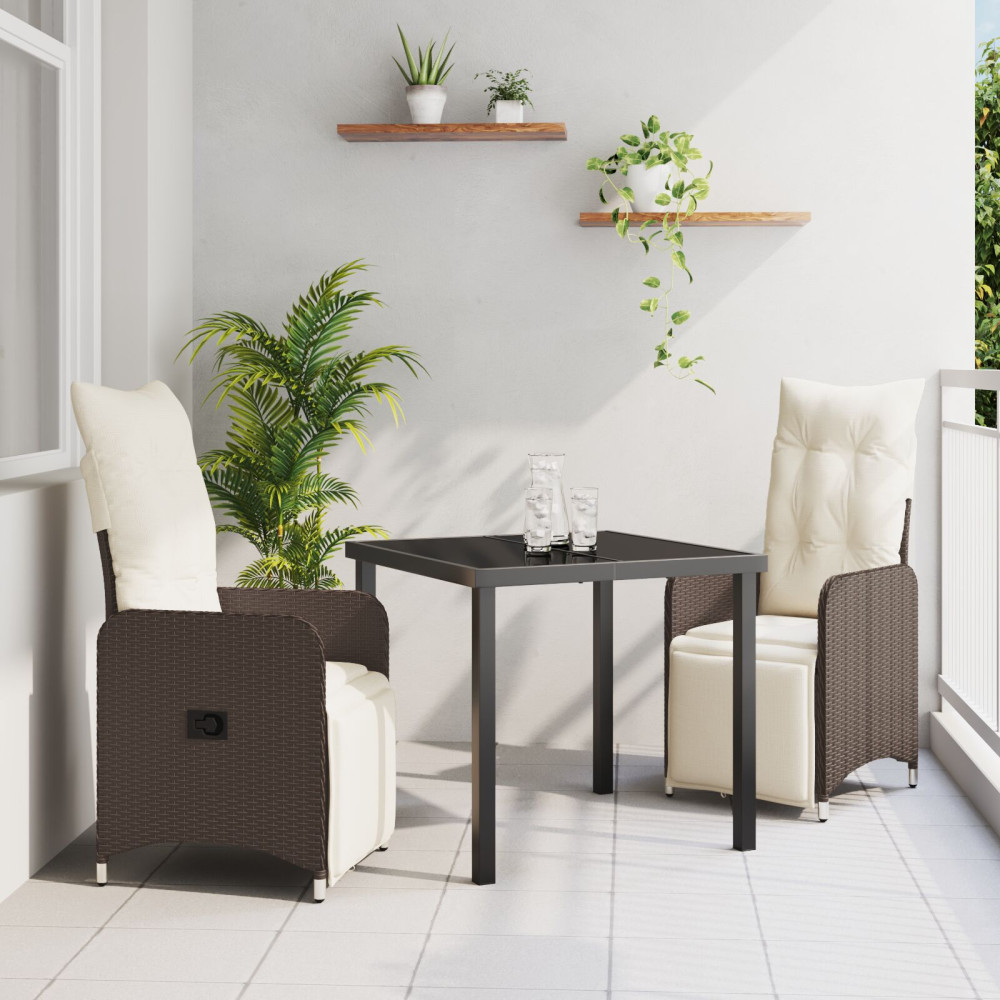 Produktbild för Trädgårdsmöbelset 3 pcs Brun konstrotting