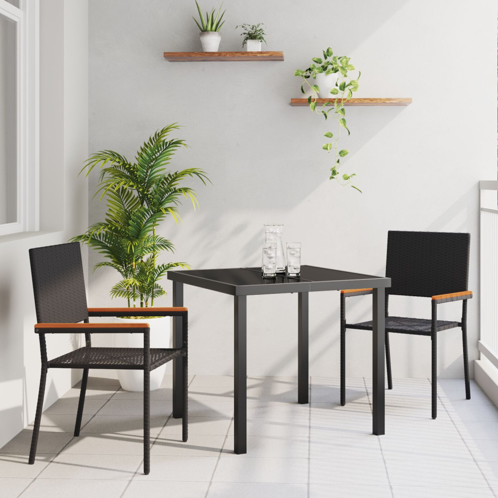 Produktbild för Trädgårdsmöbelset med kudde 3 pcs Svart konstrotting