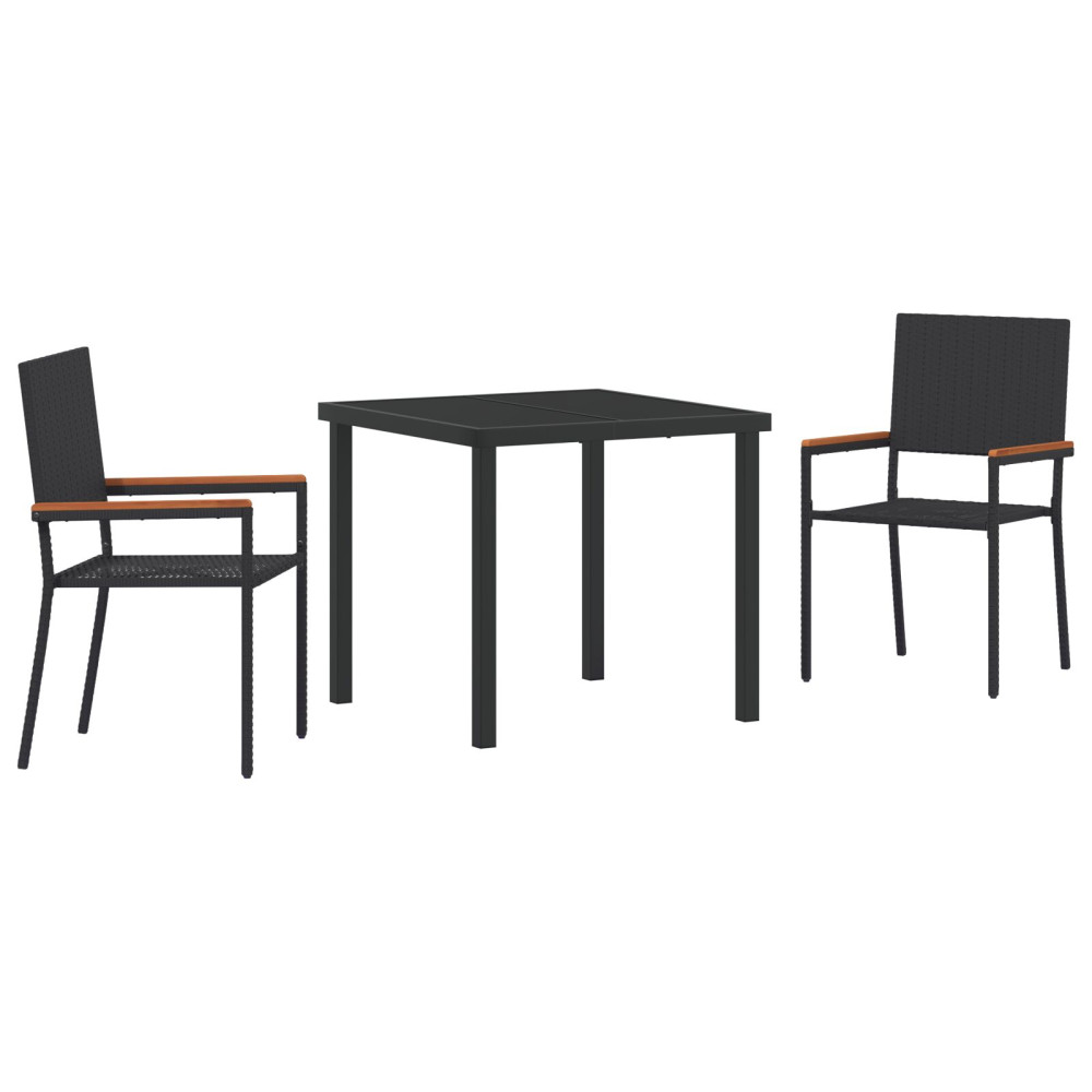 Produktbild för Trädgårdsmöbelset med kudde 3 pcs Svart konstrotting