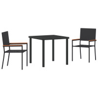 Produktbild för Trädgårdsmöbelset med kudde 3 pcs Svart konstrotting