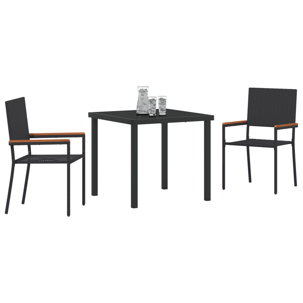 Produktbild för Trädgårdsmöbelset med kudde 3 pcs Svart konstrotting