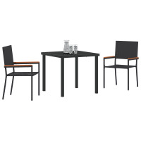 Produktbild för Trädgårdsmöbelset med kudde 3 pcs Svart konstrotting
