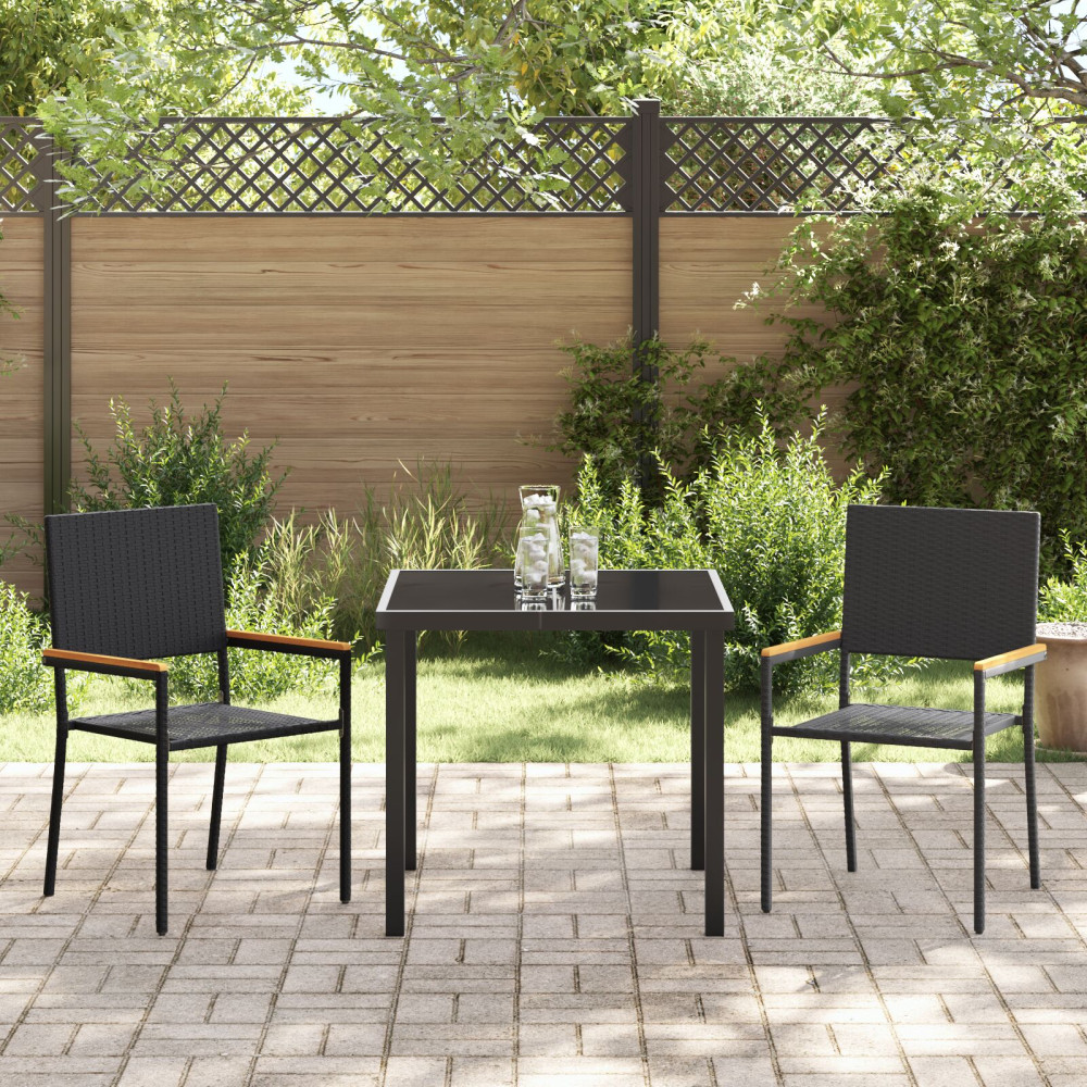 Produktbild för Trädgårdsmöbelset med kudde 3 pcs Svart konstrotting