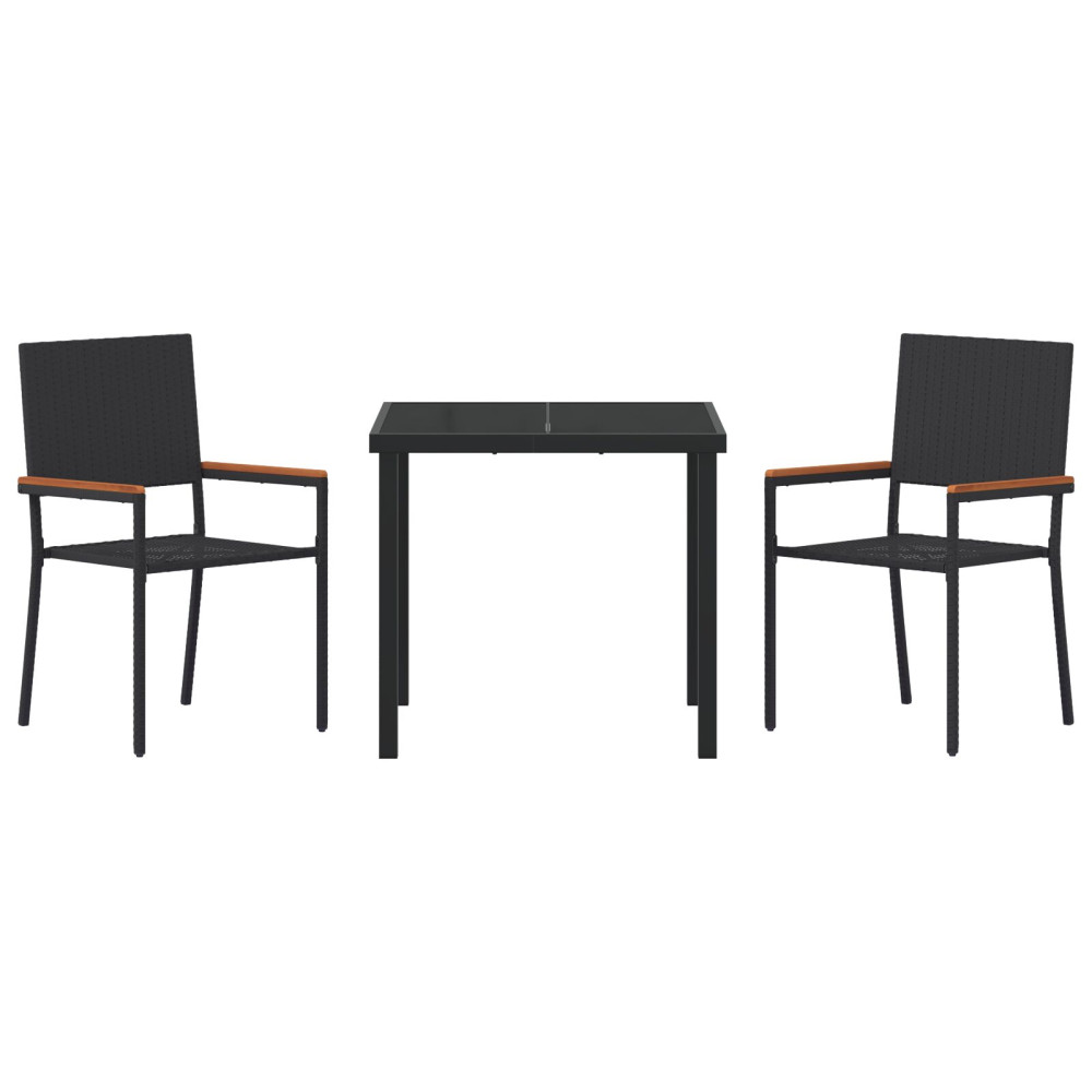 Produktbild för Trädgårdsmöbelset med kudde 3 pcs Svart konstrotting