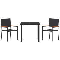 Produktbild för Trädgårdsmöbelset med kudde 3 pcs Svart konstrotting