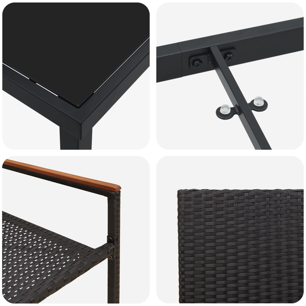 Produktbild för Trädgårdsmöbelset med kudde 3 pcs Svart konstrotting