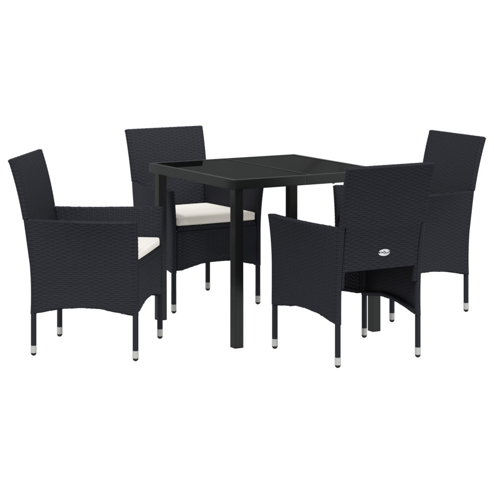 Produktbild för Trädgårdsmöbelset med kudde 5 pcs Svart konstrotting