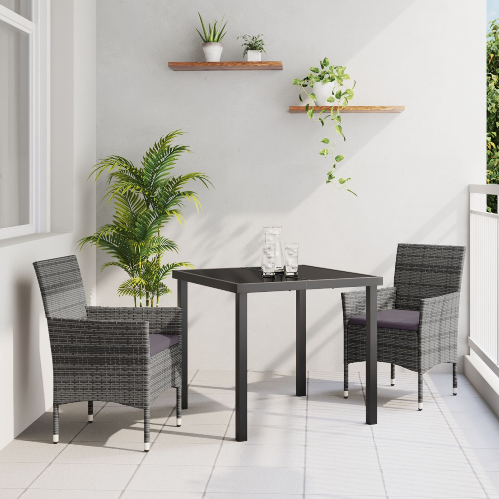 Produktbild för Trädgårdsmöbelset med kudde 3 pcs Grå konstrotting