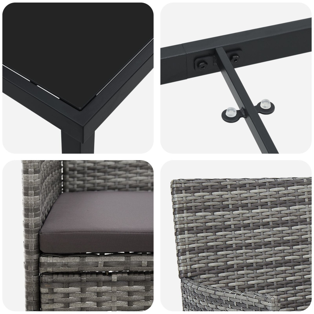 Produktbild för Trädgårdsmöbelset med kudde 3 pcs Grå konstrotting