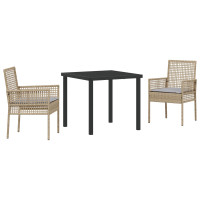 Produktbild för Trädgårdsmöbelset med kudde 3 pcs Beige konstrotting