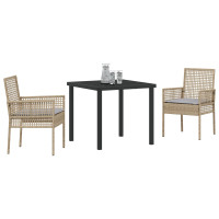 Produktbild för Trädgårdsmöbelset med kudde 3 pcs Beige konstrotting