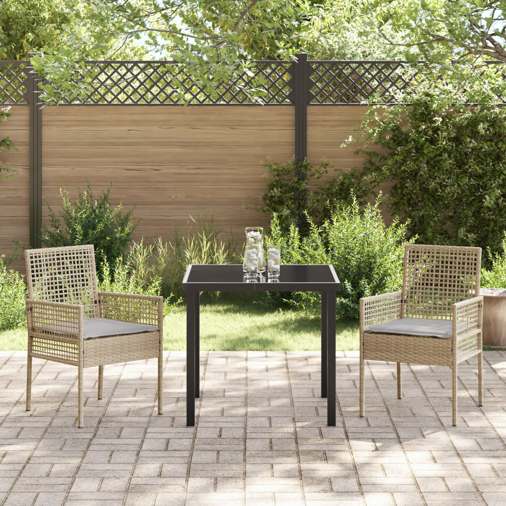 Produktbild för Trädgårdsmöbelset med kudde 3 pcs Beige konstrotting