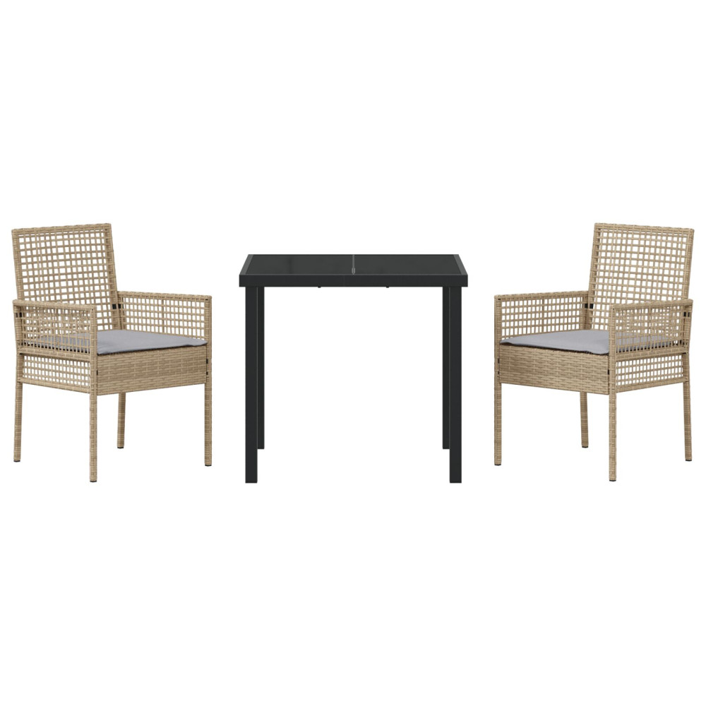Produktbild för Trädgårdsmöbelset med kudde 3 pcs Beige konstrotting