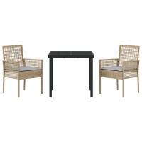 Produktbild för Trädgårdsmöbelset med kudde 3 pcs Beige konstrotting