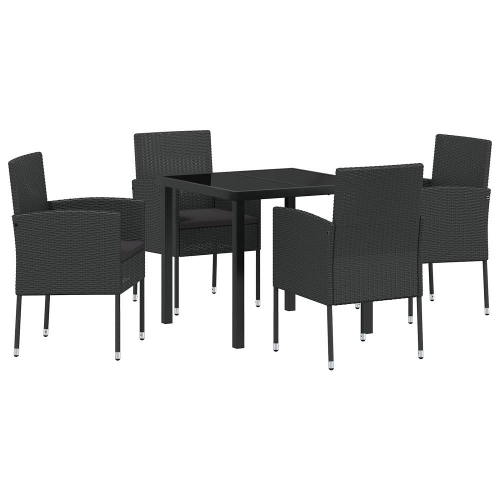 Produktbild för Trädgårdsmöbelset med kudde 5 pcs Svart konstrotting