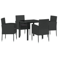 Produktbild för Trädgårdsmöbelset med kudde 5 pcs Svart konstrotting