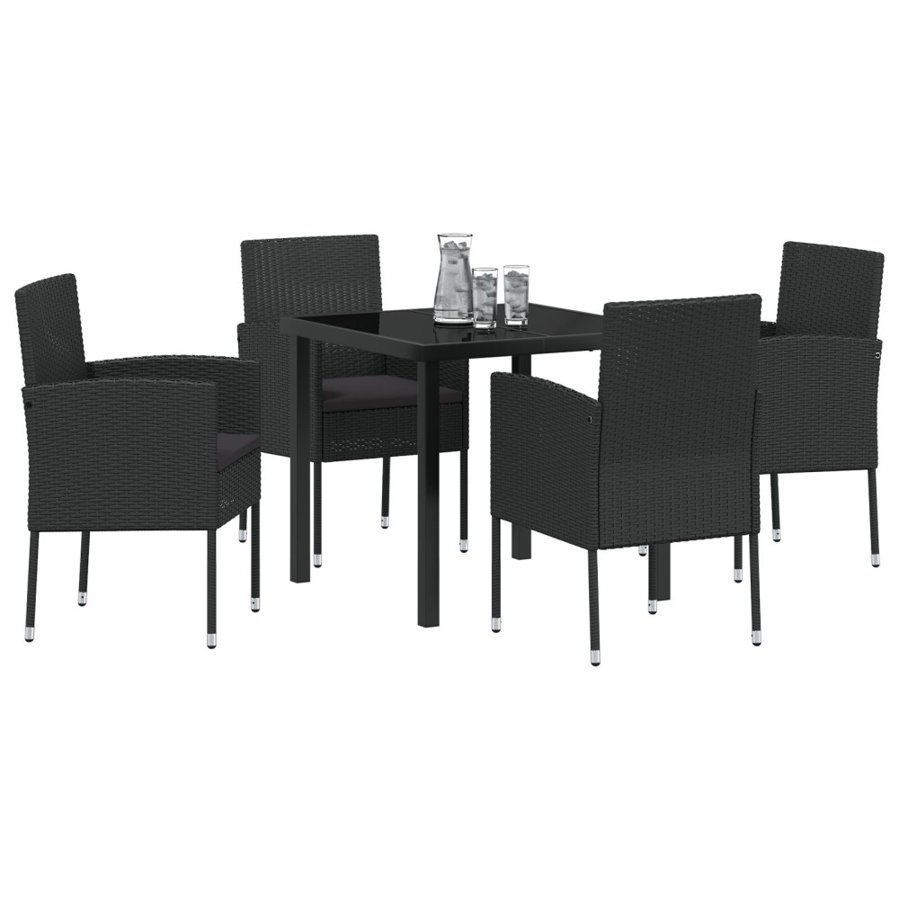 Produktbild för Trädgårdsmöbelset med kudde 5 pcs Svart konstrotting