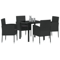Produktbild för Trädgårdsmöbelset med kudde 5 pcs Svart konstrotting