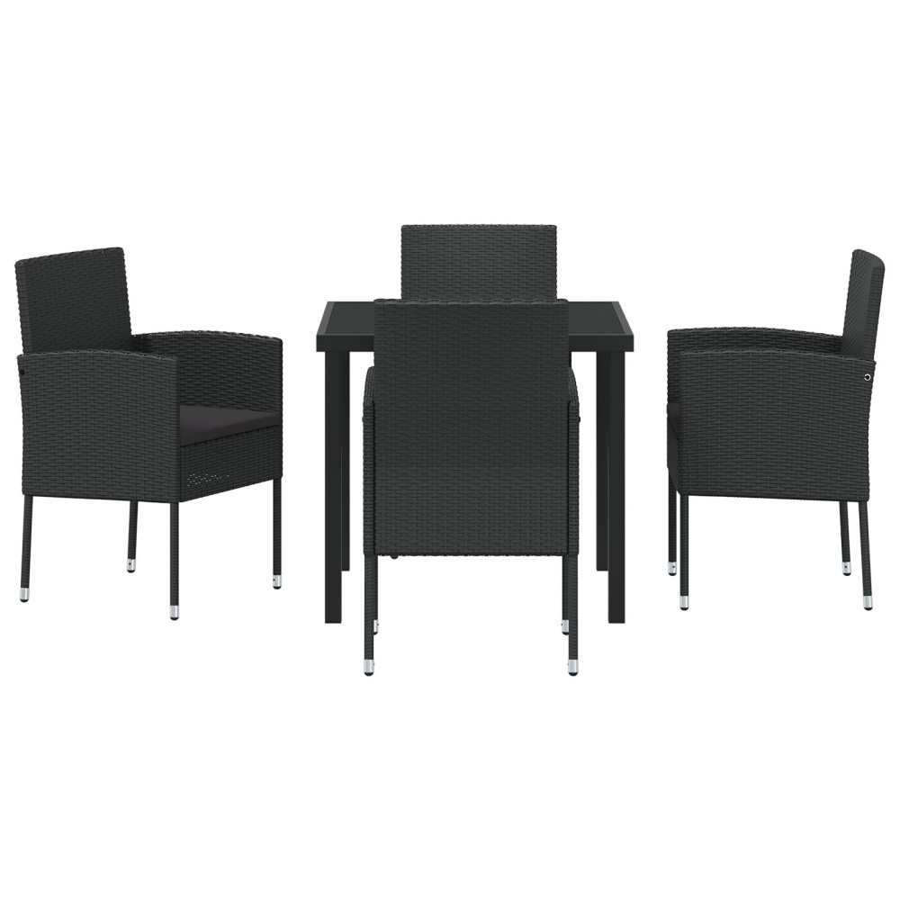 Produktbild för Trädgårdsmöbelset med kudde 5 pcs Svart konstrotting