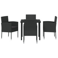 Produktbild för Trädgårdsmöbelset med kudde 5 pcs Svart konstrotting