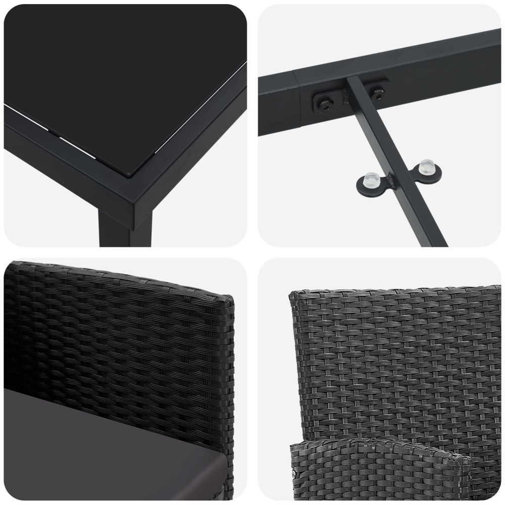 Produktbild för Trädgårdsmöbelset med kudde 5 pcs Svart konstrotting