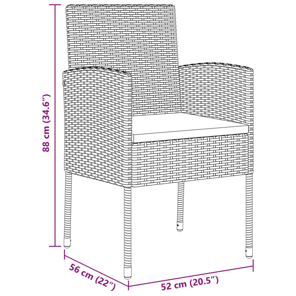 Produktbild för Trädgårdsmöbelset med kudde 5 pcs Svart konstrotting
