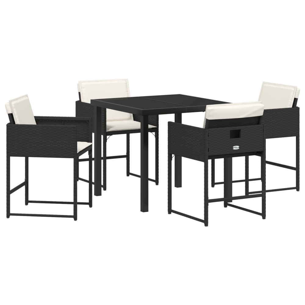 Produktbild för Trädgårdsmöbelset med kudde 5 pcs Svart konstrotting