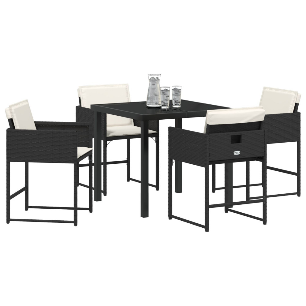 Produktbild för Trädgårdsmöbelset med kudde 5 pcs Svart konstrotting