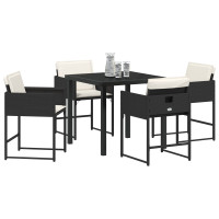 Produktbild för Trädgårdsmöbelset med kudde 5 pcs Svart konstrotting