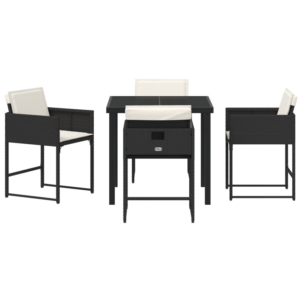 Produktbild för Trädgårdsmöbelset med kudde 5 pcs Svart konstrotting