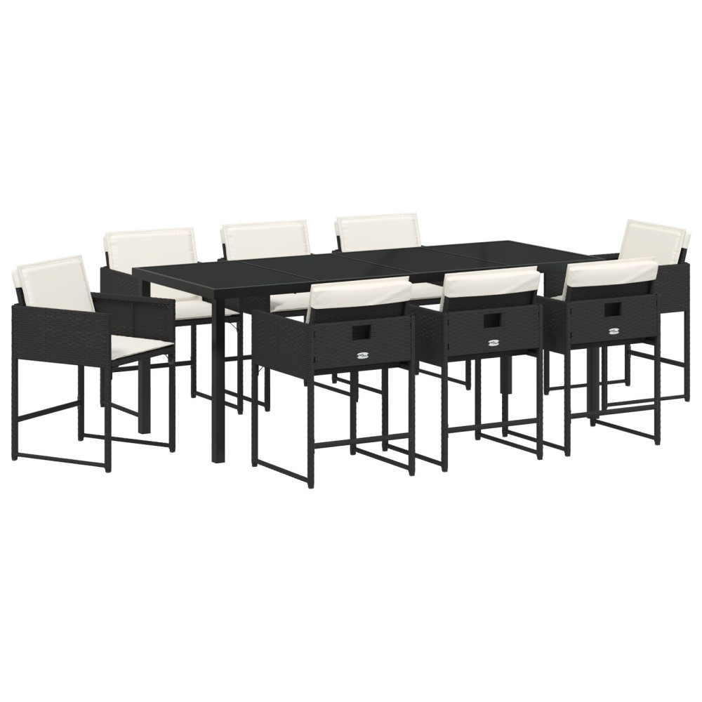 Produktbild för Trädgårdsmöbelset med kudde 9 pcs Svart konstrotting