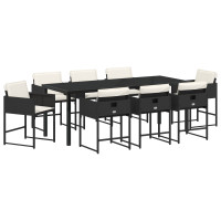 Produktbild för Trädgårdsmöbelset med kudde 9 pcs Svart konstrotting