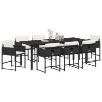 Produktbild för Trädgårdsmöbelset med kudde 9 pcs Svart konstrotting