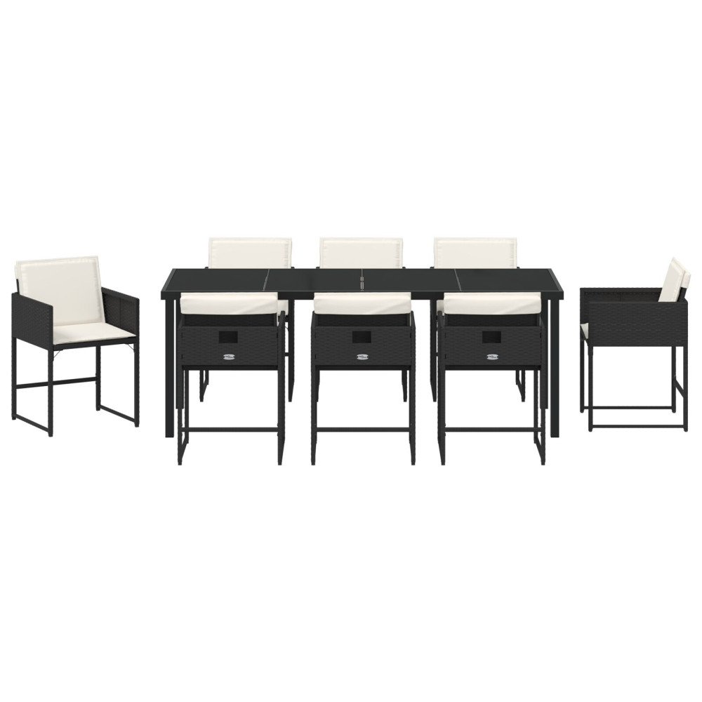 Produktbild för Trädgårdsmöbelset med kudde 9 pcs Svart konstrotting
