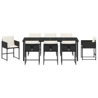 Produktbild för Trädgårdsmöbelset med kudde 9 pcs Svart konstrotting