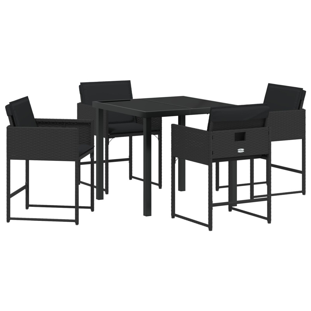 Produktbild för Trädgårdsmöbelset med kudde 5 pcs Svart konstrotting